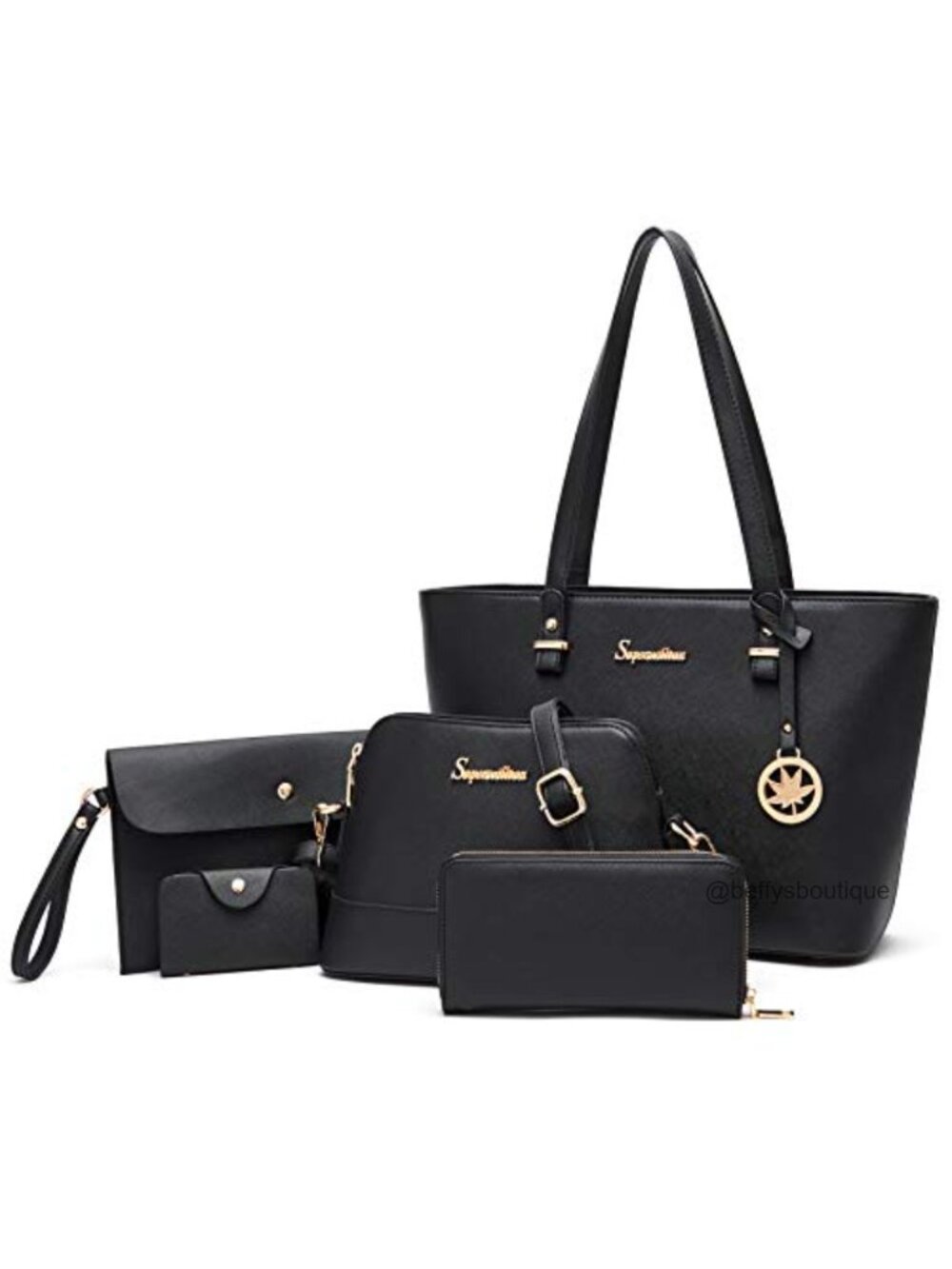 Synthetic Leather Satchel Tote Bag Set 5pcs Purse Shoulder Work Bag